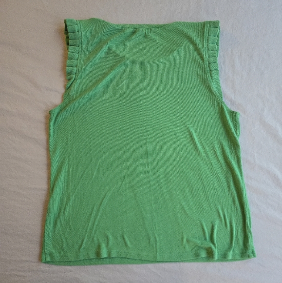 THML Kelly Green Ribbed Tank Top Pleated Ruffle Sleeves L - Picture 8 of 9